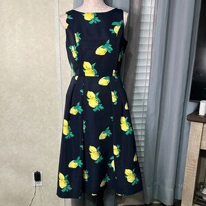 New York & Company Navy Lemon Print Midi Dress